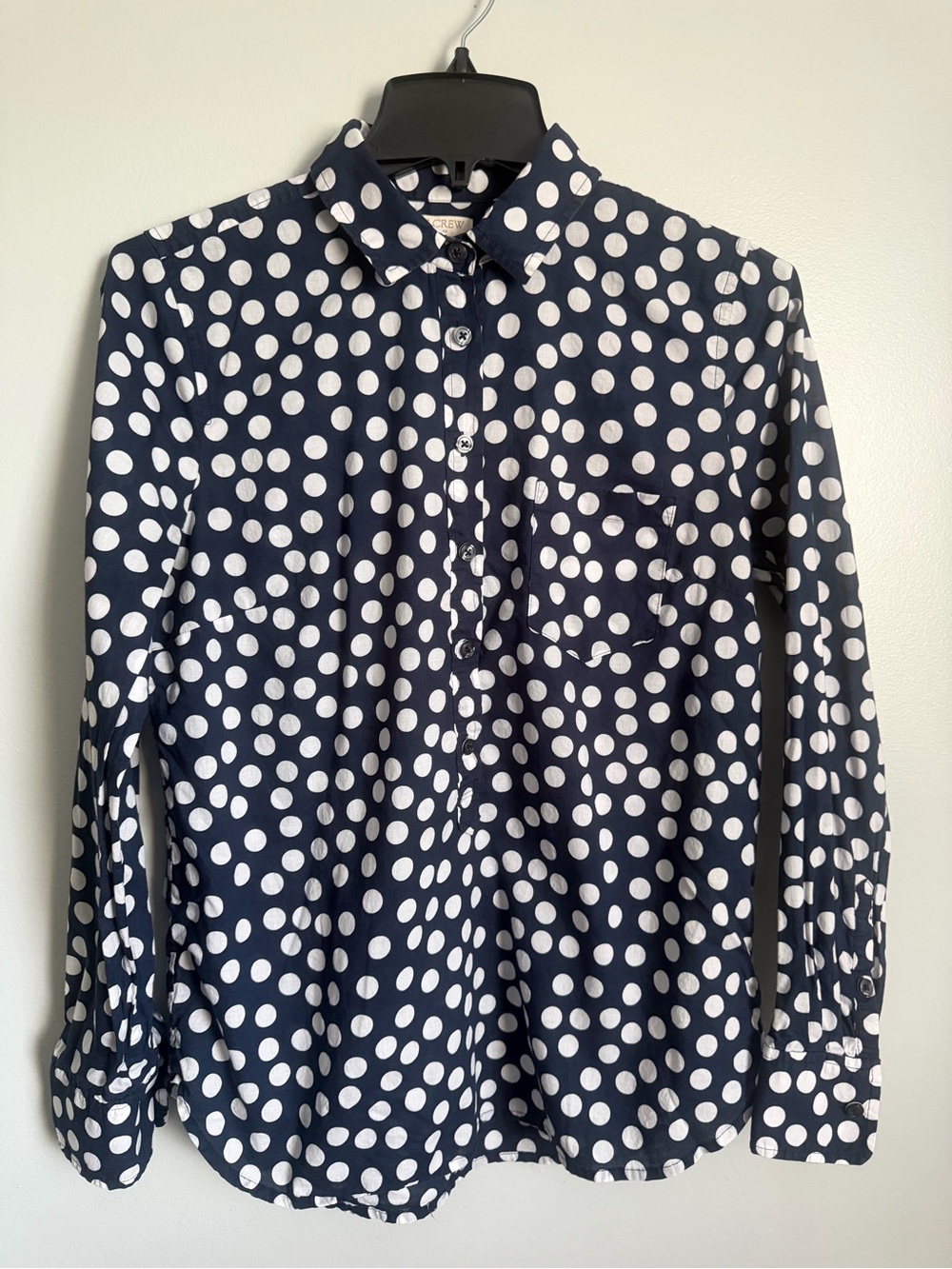 J. Crew Women's Navy White Polka Dots Long sleeve Shirt Size Small